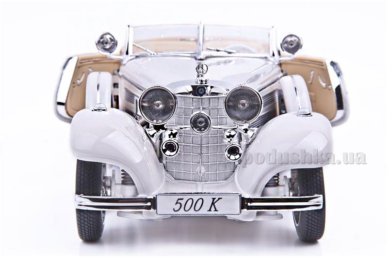 Model samochodu Mercedes Benz 500 K Typ Specialroadster 1936 Macharadga 36055 biały Maisto - obrazek 4