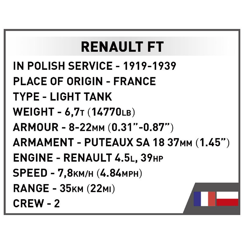 Constructor World War I Tank Renault FT-17 Victory 304 parts Cobi COBI-2992 - obrazek 6