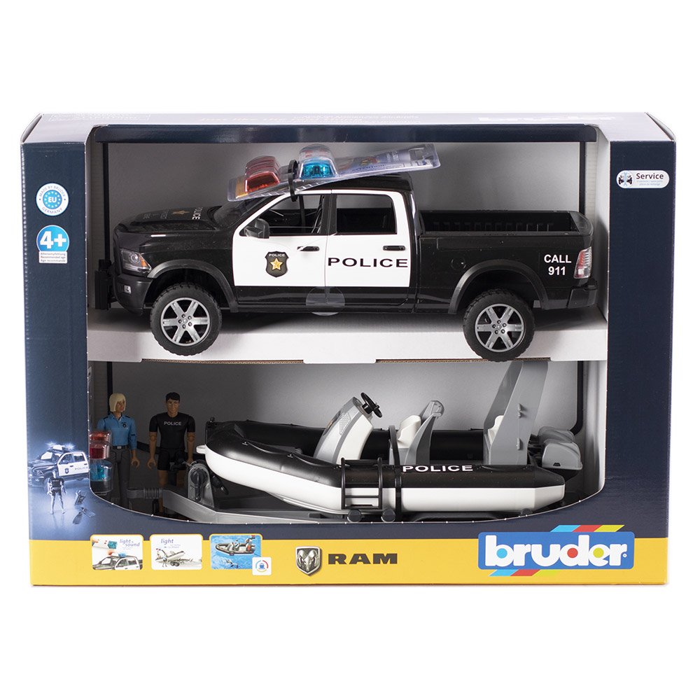 Zestaw zabawkowy Radiowóz policyjny RAM2500 z łodzią i figurkami Bruder 02507 - obrazek 4