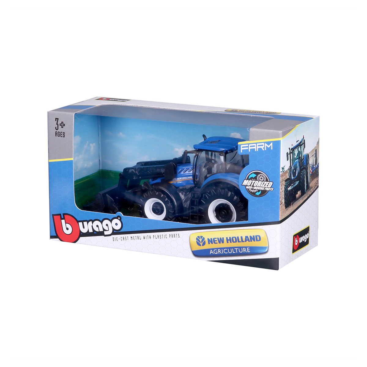 Model New Holland t7.315 Ciągnik z ładowaczem czołowym 1:32 Seria Farm Bburago 18-31632 Niebieski - obrazek 3