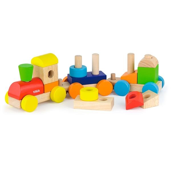 Drewniany pociąg piramida Viga Toys Kolorowe kostki 51610 - obrazek 3
