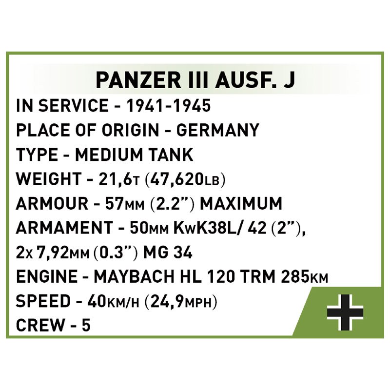 Constructor II Wojna Światowa Czołg Panzer III 292 części Cobi COBI-2712 - obrazek 5