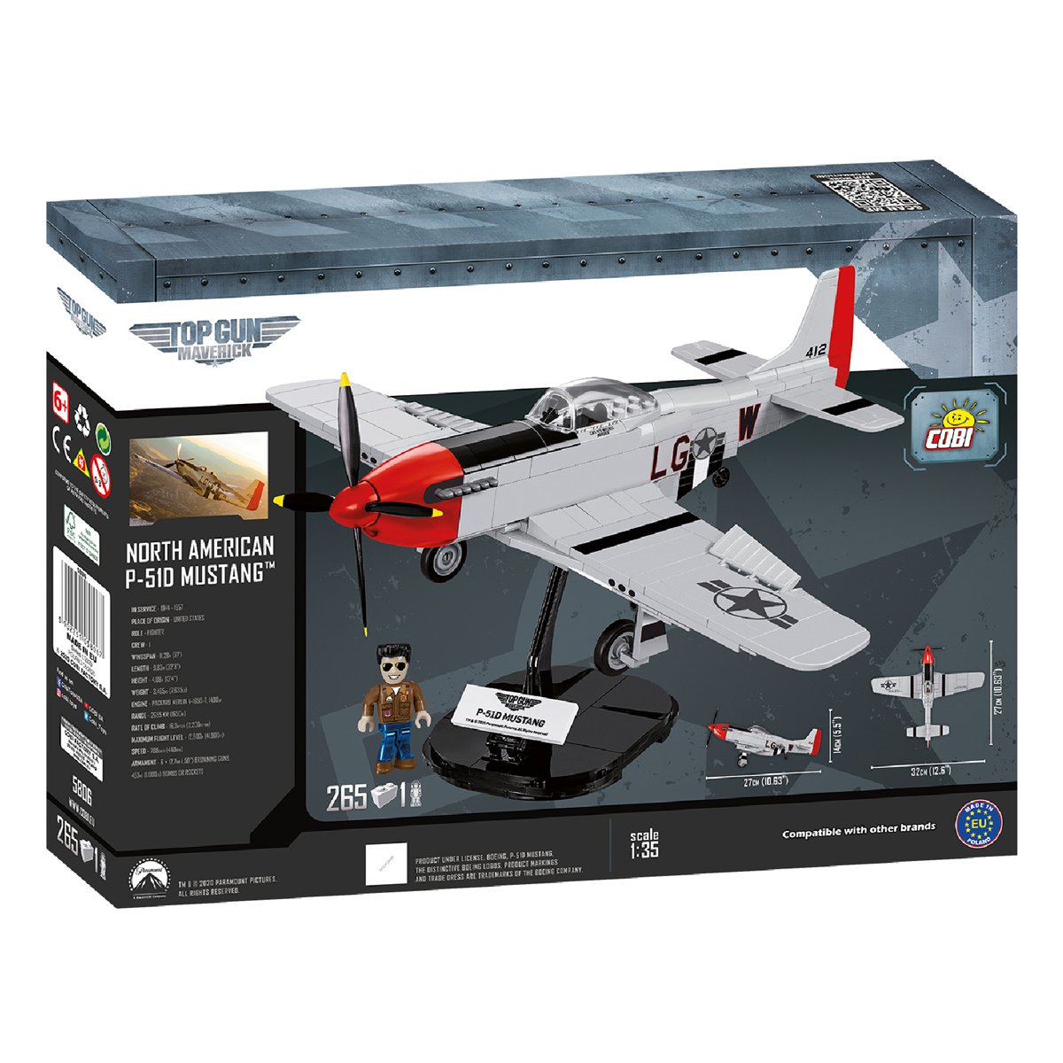 Constructor Top Gun 2 P-51 Mustang Fighter 262 części Cobi 5806 - obrazek 2
