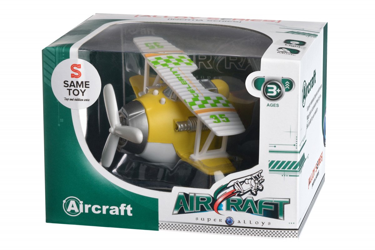 Metalowy samolot bezwładnościowy Same Toy Aircraft żółty ze światłem i muzyką SY8015Ut-1 - obrazek 5