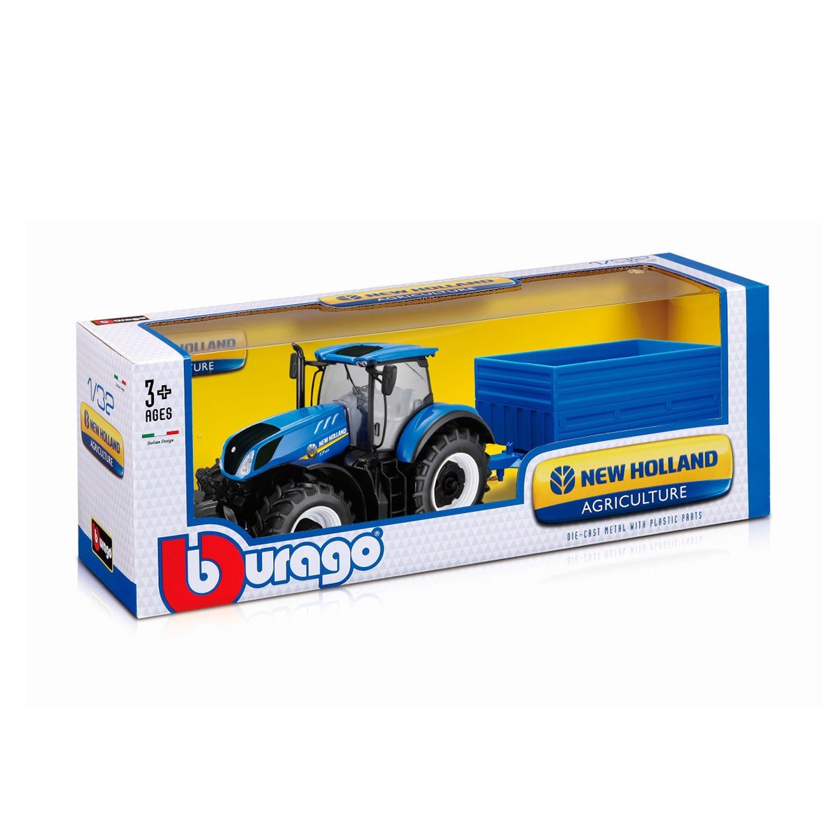 Ciągnik rolniczy Bburago New Holland z przyczepą, model samochodu serii 18-44067 - obrazek 2